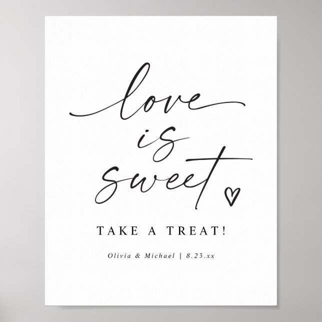 Poster Love is Sweet Modern Handwritten Wedding Sign (Frente)