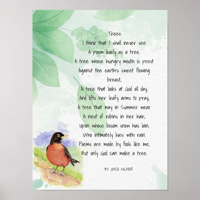 Poster Love Nature Inspirational Poem Trees Kilmer (Frente)