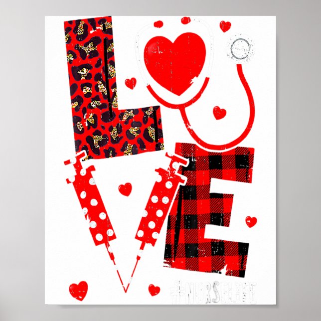 Poster Love Nurse Life Valentine Day Leopard Plaid Red He (Frente)