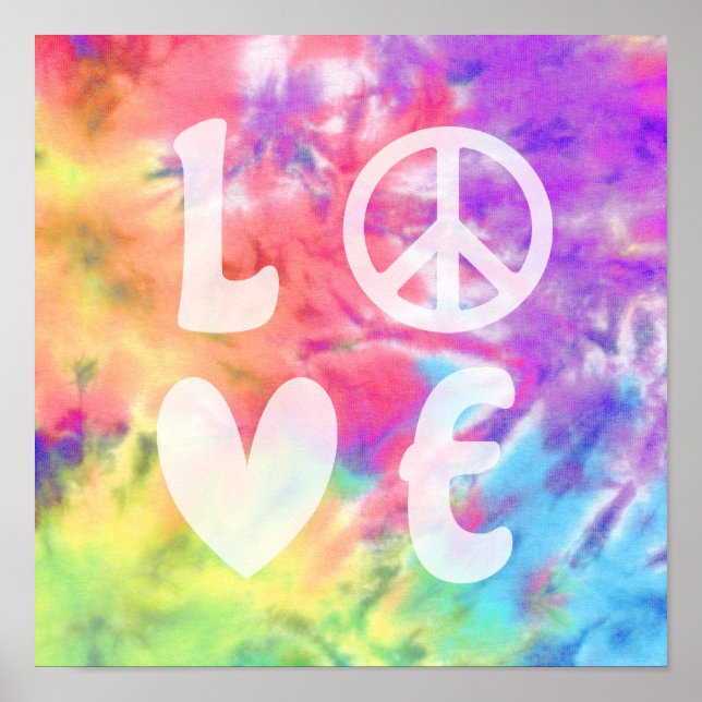 Poster Love Peace Abstrato Pastel Rainbow Batik Tie Dye (Frente)