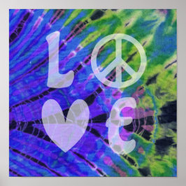 Poster Love Peace Abstrato Peacock Blue Green Teal Batik