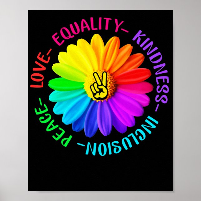 Poster Love Peace Kindness Inclusão Sinal de Paz Daisy (Frente)