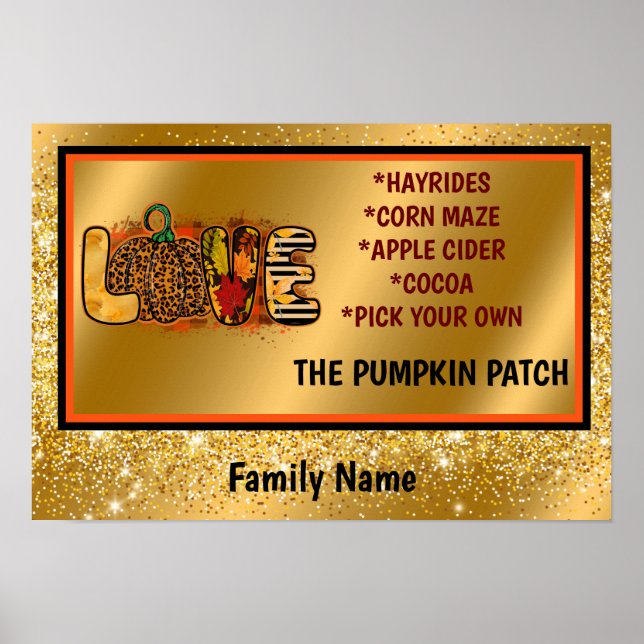 Poster Love Pumpkin Autumn Personalizar Texto e Cor (Frente)