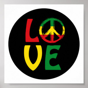 Poster LOVE Reggae com símbolo de paz