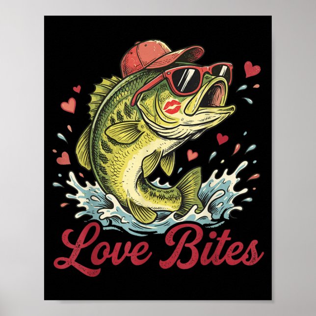 Poster Love Retro Bites Fishing Fisherman Valentines Day  (Frente)