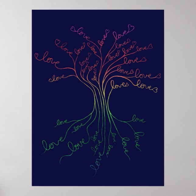 Poster Love Roots Tree of Life Marinho Rainbow Namorados (Frente)