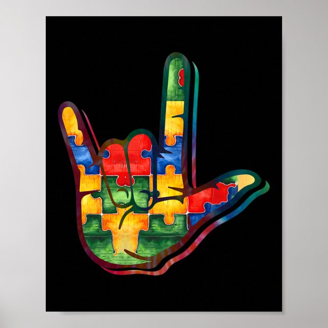 Poster Love Sign Language Autism Awarsm Suporte a Quebra- (Frente)