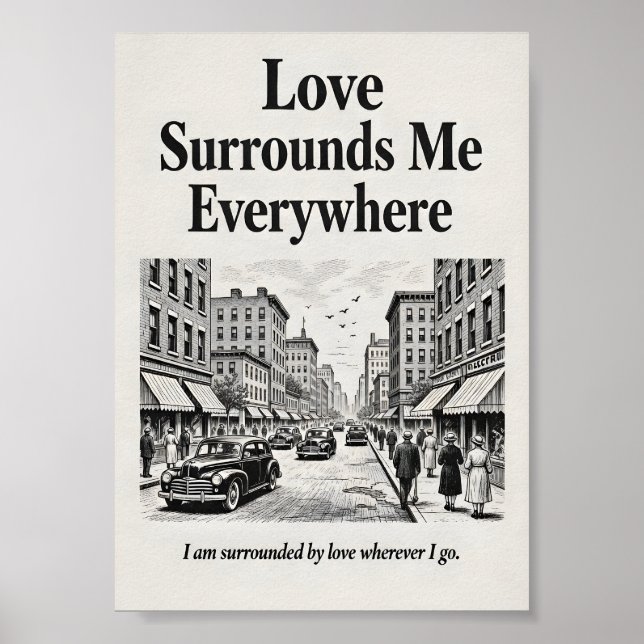 Poster Love Surrounds Me Everywhere Vintage Affirmation  (Frente)