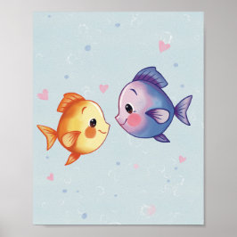 Poster Love Under the Sea – Cute Watercolor Fish Couple