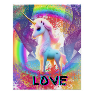 Pôster Love Unicorn Rainbow