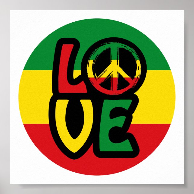Poster LOVE with peace symbol, reggae style (Frente)