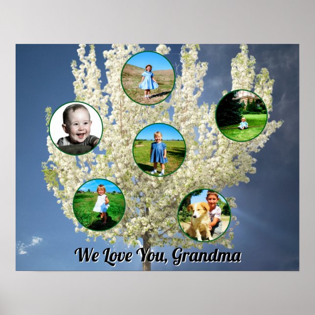 Poster Love You Grandma White Blossoming Tree Six Photos  (Frente)