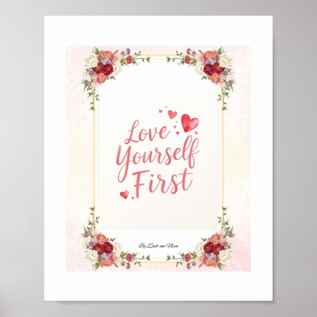 Poster Love Yourself First – Romantic Handwritten Quote  (Frente)