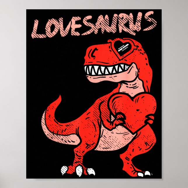 Poster Lovesaurus Trex Dinosaur Heart Cute Valentines Day (Frente)