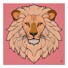Pôster Löwenkopf - Minimale Farbzeichnung