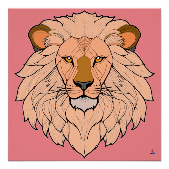 Pôster Löwenkopf - Minimale Farbzeichnung (Frente)