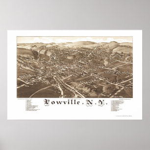 Poster Lowville, mapa panorâmico de NY - 1885