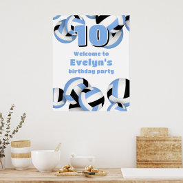 Poster lt blue black volleyballs birthday party welcome