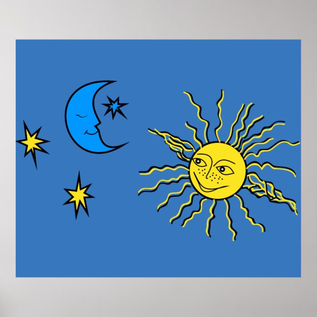Pôster Lua adormecida e sol sorridente (Frente)