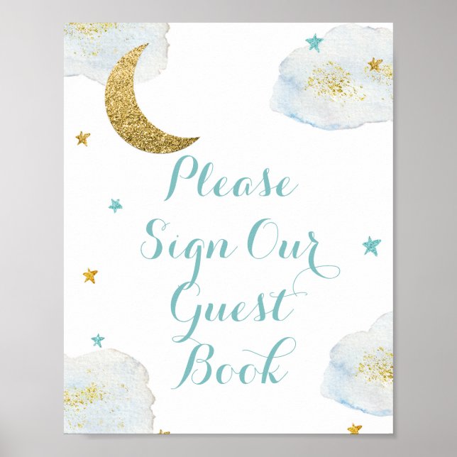 Poster Lua Azul Moderna, por favor assine nosso livro de  (Frente)