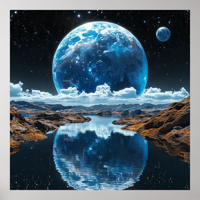 Poster Lua azul vibrante (Frente)