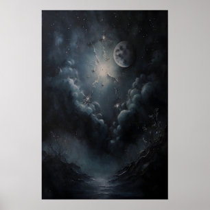 Poster Lua Celestial E Céu Arte Celestial Vintage Na Pare