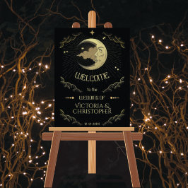 Poster Lua Celestial e Estrelas Faux Dourado Casamento Be