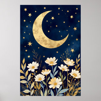Poster Lua Celestial e Flores Silvestres