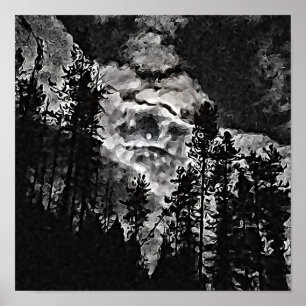 Poster Lua Cheia Em Uma Abstrato Noite Nublada