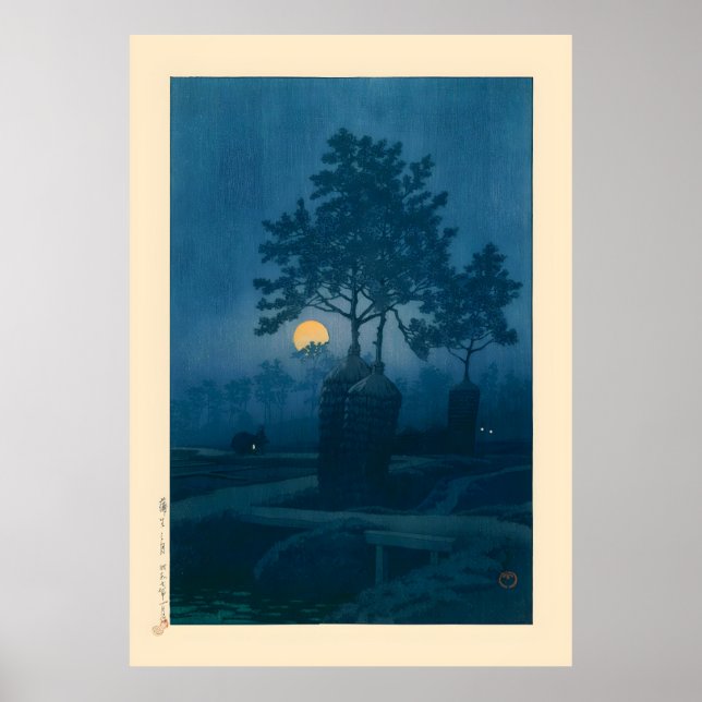 Poster Lua cheia no Gamo por Kawase Hasui (Frente)
