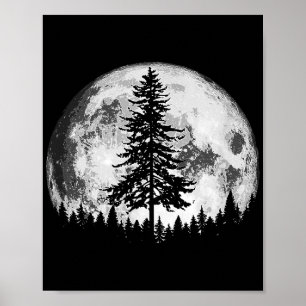 Poster Lua cheia retrorada e árvore de pinheiro minimalis