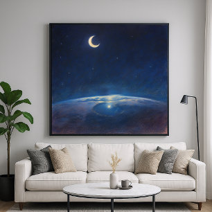 Poster Lua Crescente do Espaço - Estilo de Pintura Pastel