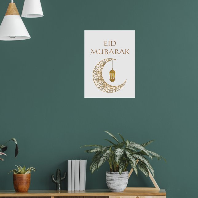 Poster Lua Crescente Dourada & Lanterna Eid Mubarak Islâm (Sala de Estar 1)