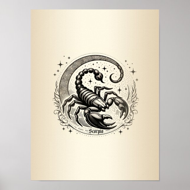 Poster Lua Crescente Escorpião Astrologia Zodíaco Escorpi (Frente)