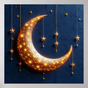 Poster Lua crescente lindamente iluminada