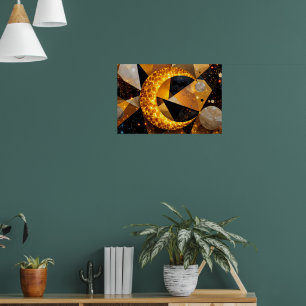 Poster Lua Crescente ouro com Estrelas Geométricas Cósmic