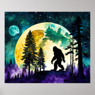 Poster Lua de Cheio Sasquatch na Montanha
