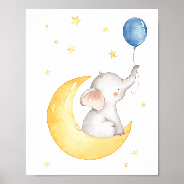 Poster Lua de Elefante Estrelas Balão Lindos Berçário (Frente)