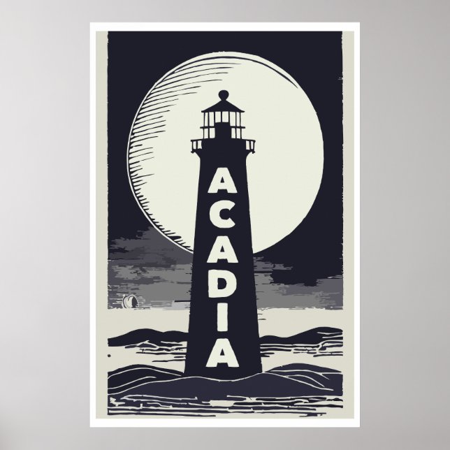 Poster Lua de Farol do Parque Nacional Acadia (Frente)