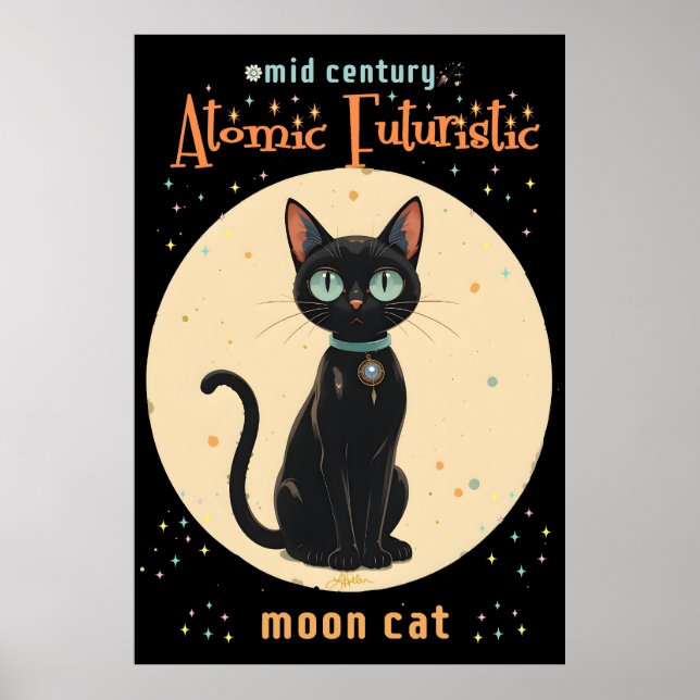 Poster Lua de Gato Negro Futuro Atômico com texto (Frente)