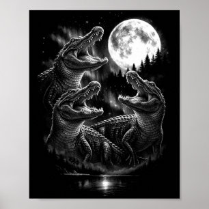 Poster Lua de jacaré uivando estilo retrô vintage engraça