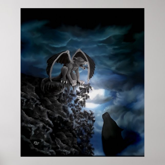 Poster Lua de lobo - Lobo com Golem (Frente)