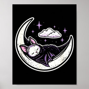 Poster Lua de morcego assustadora fofa kawaii gótica past