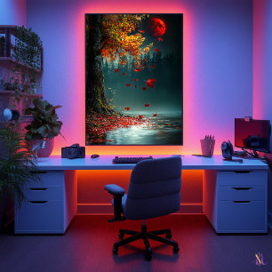 Poster Lua De Sangue Sobre O Lago De Outono - Queda Místi