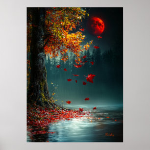 Poster Lua De Sangue Sobre O Lago De Outono - Queda Místi