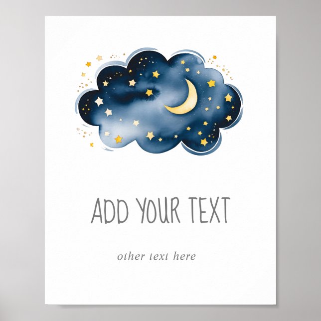 Poster Lua e Estrelas Adicionar seu Sinal de Texto (Frente)