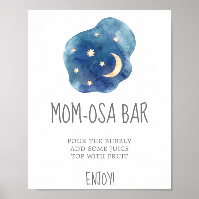 Poster Lua e Estrelas Chá de fraldas Sinal de Bar Mãe-osa (Frente)