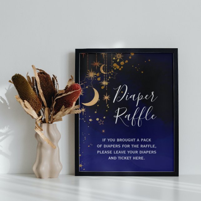 Poster Lua e estrelas Chá de fraldas Sinal de Raffle (Criador carregado)