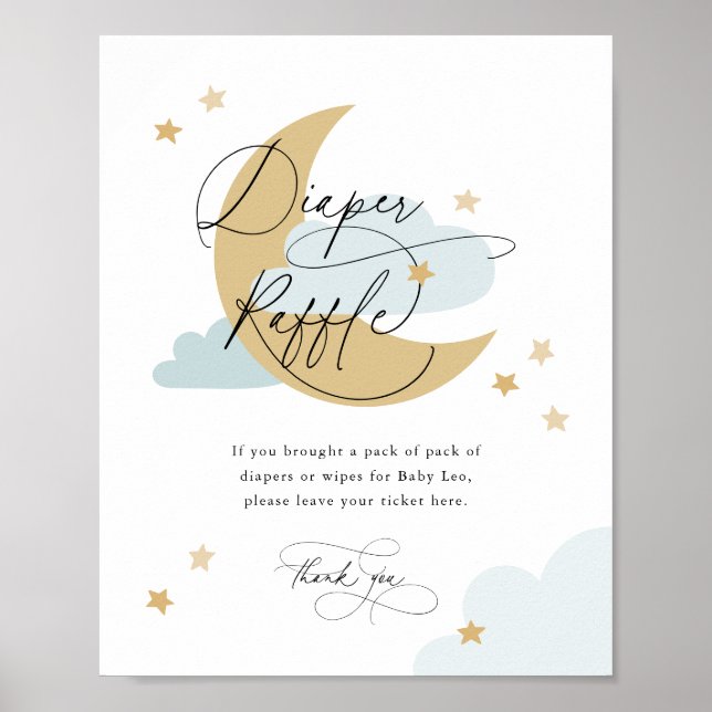 Poster Lua e estrelas Fralda Raffle Sinal Chá de fraldas  (Frente)