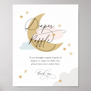 Poster Lua e estrelas Fralda Raffle Sinal cor-de-rosa azu